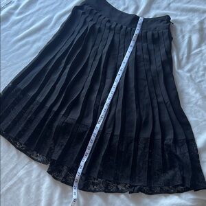 Express Black Pleated Midi Skirt with Lace Trim
